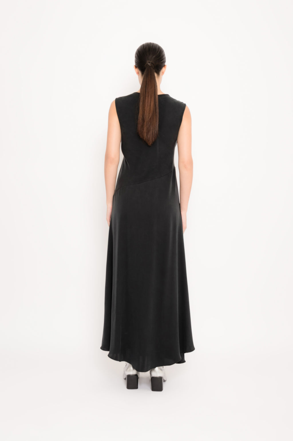 Sleeveless Long Silk Viscose Dress | Tijolo