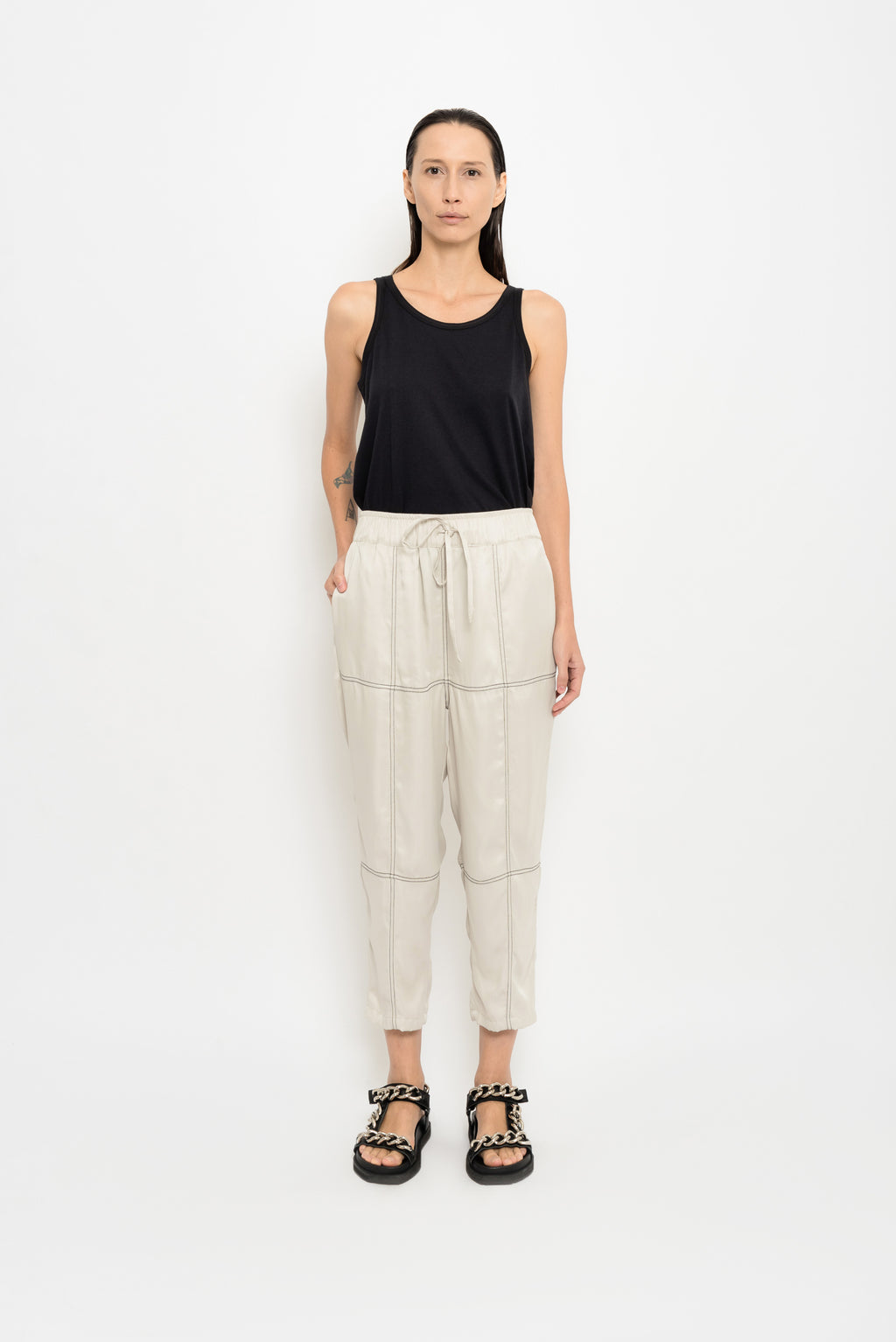 Crepe Trousers with Topstitch | Cardeal