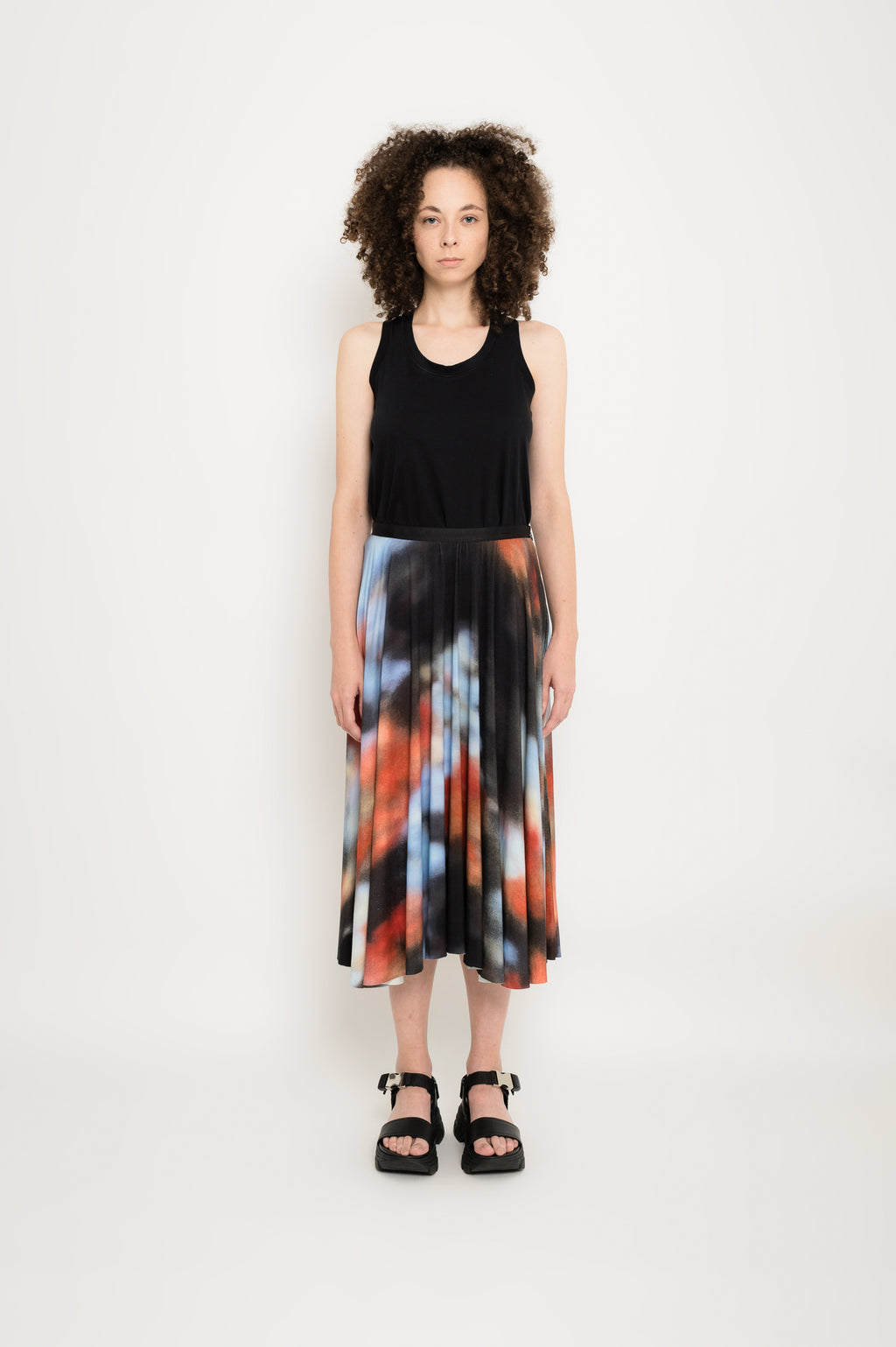 Printed Midi Godet Skirt | Flocos