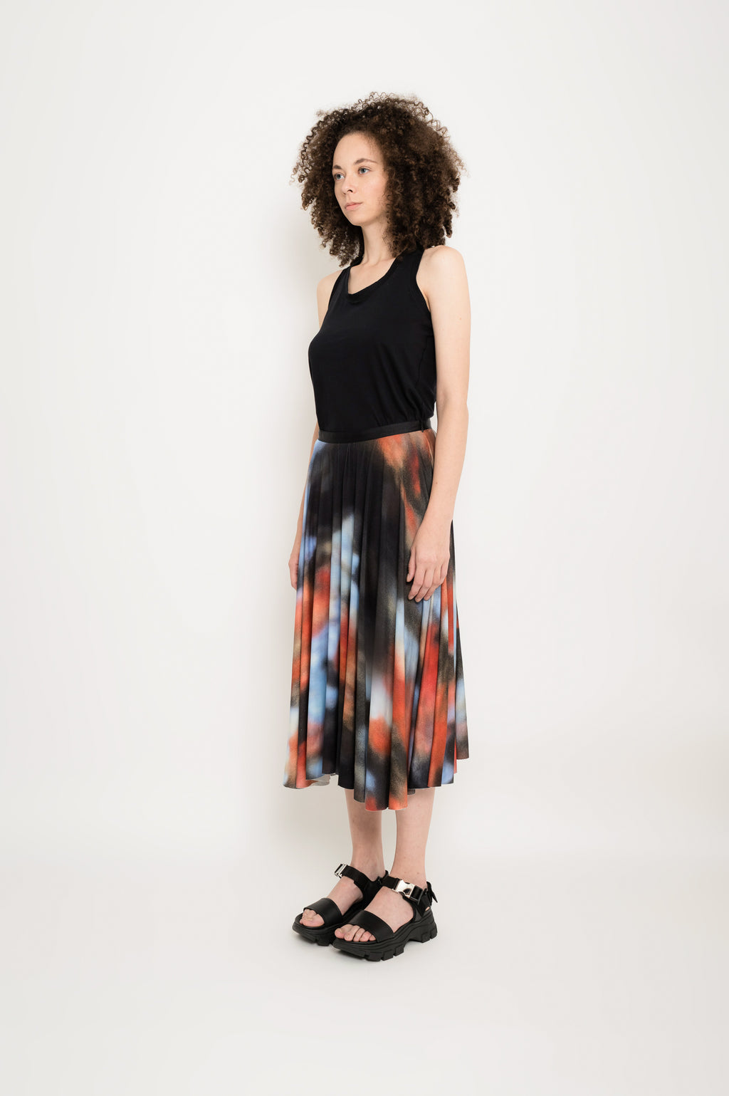 Printed Midi Godet Skirt | Flocos