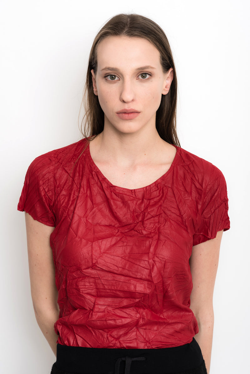 Glossy and Wrinkled Short Sleeve Top | Canas