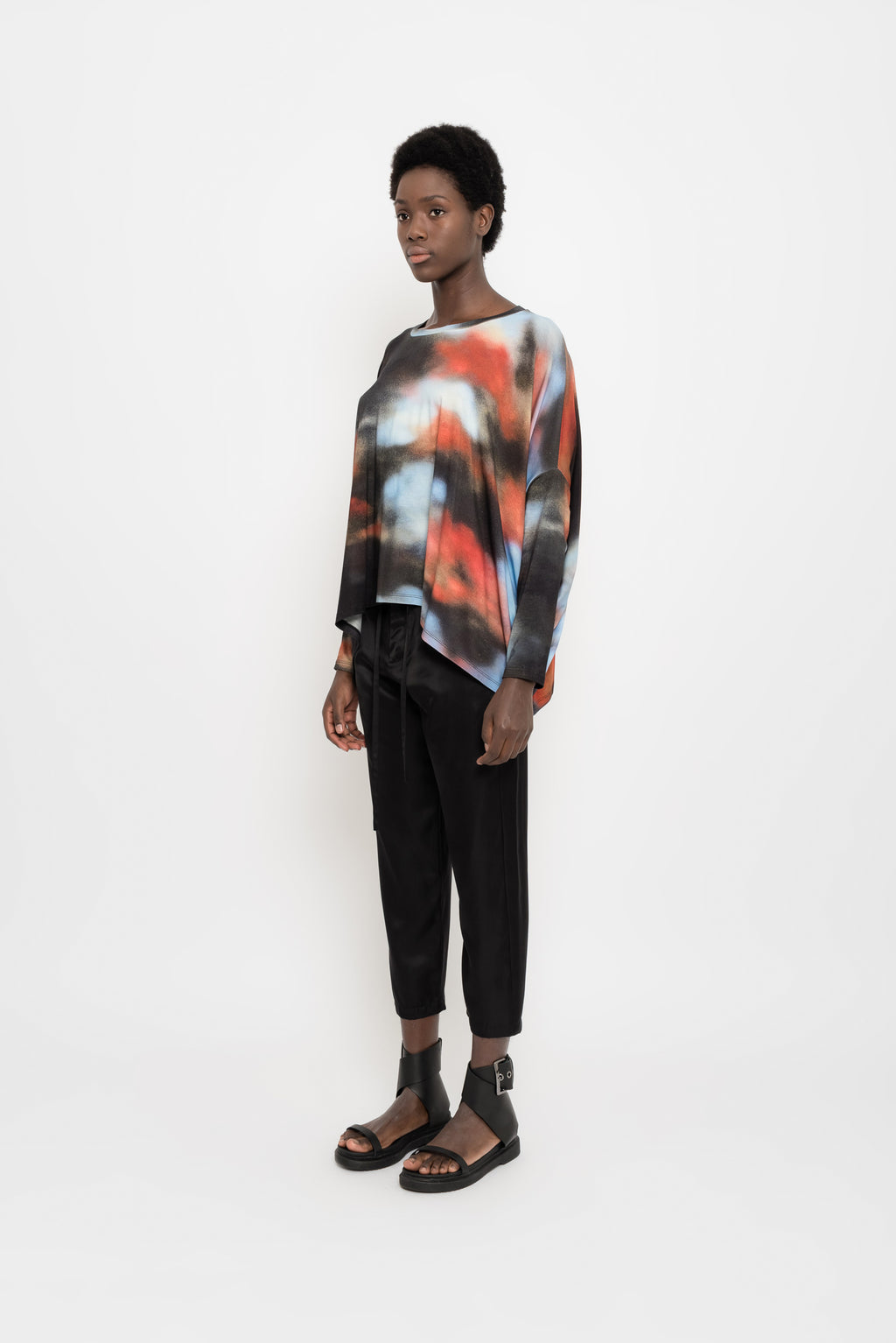 Printed Long Sleeve Wide Top | Caramelo