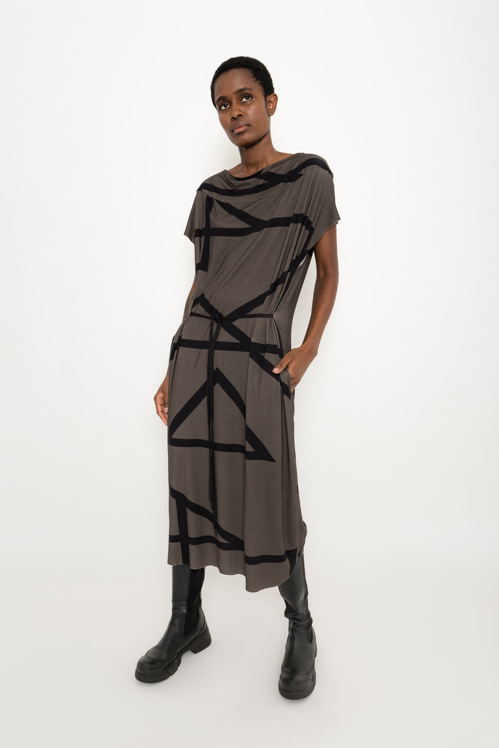 Tunic-Style Dress with Geometric Print | Skunk